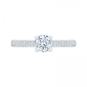 Diamond Cathedral Style Engagement Ring In 14K White Gold