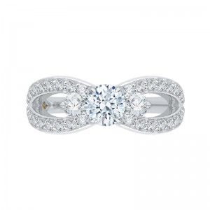 Split Shank Diamond Three-Stone Engagement Ring in 14K White Gold