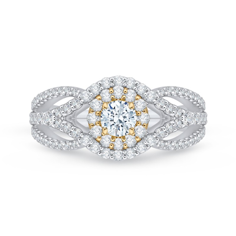 Round Diamond Halo Engagement Ring in 14K Two Tone Gold