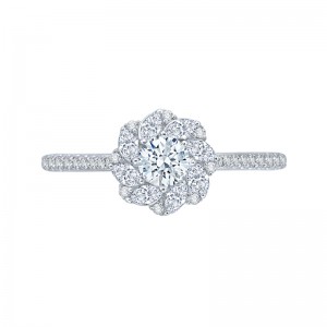 Diamond Floral Halo Engagement Ring in 14K White Gold