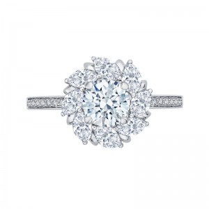 Round and Marquise Cut Diamond Floral Engagement Ring in 14K White Gold