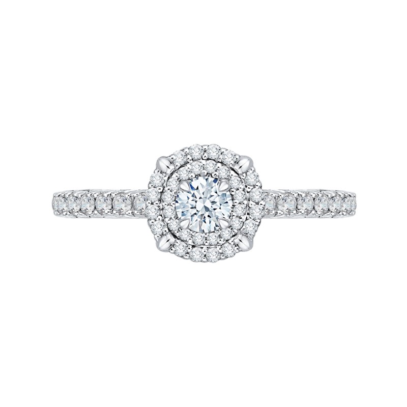 Round Diamond Double Halo Engagement Ring in 14K Two Tone Gold