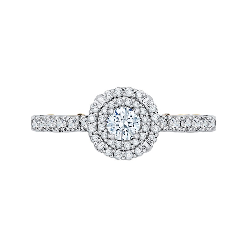 Round Diamond Double Halo Engagement Ring in 14K Two Tone Gold