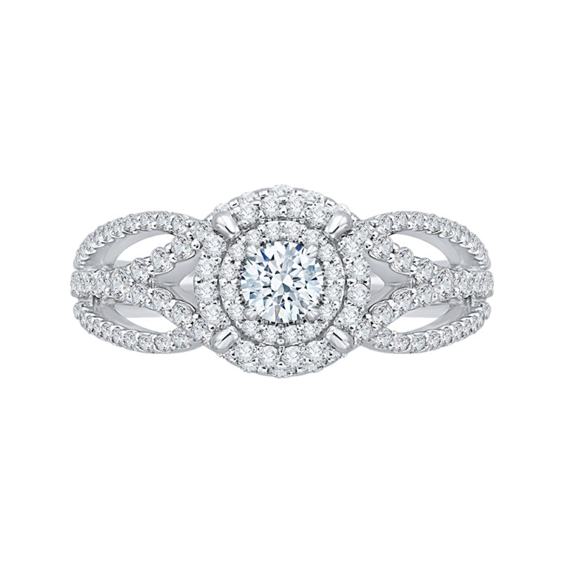 Round Diamond Double Halo Engagement Ring in 14K White Gold
