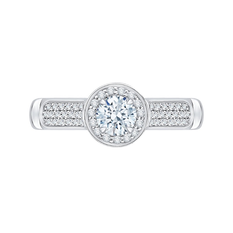 Round Diamond Halo Engagement Ring in 14K White Gold