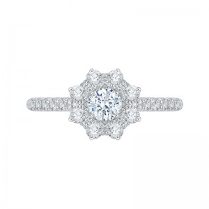 Diamond Floral Halo Engagement Ring in 14K White Gold