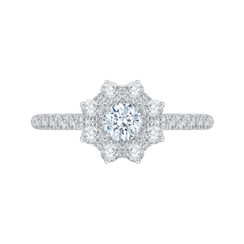 Diamond Floral Halo Engagement Ring in 14K White Gold