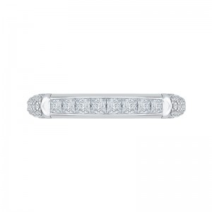 Round and Princess Cut Diamond Wedding Band in 14K White Gold