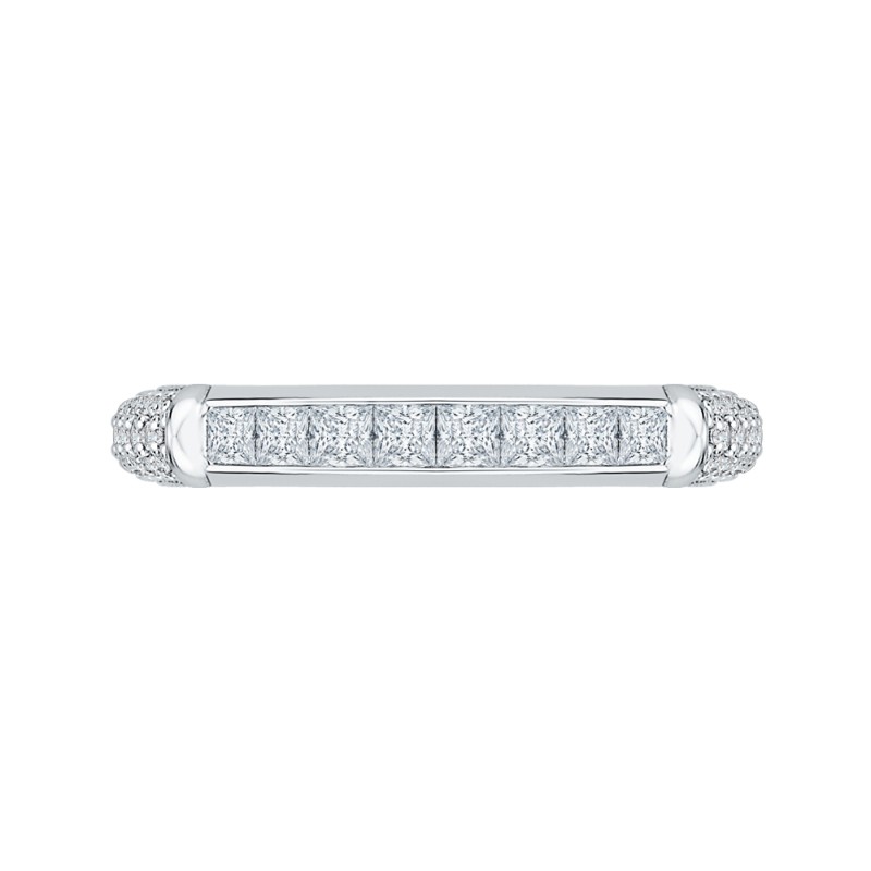 Round and Princess Cut Diamond Wedding Band in 14K White Gold