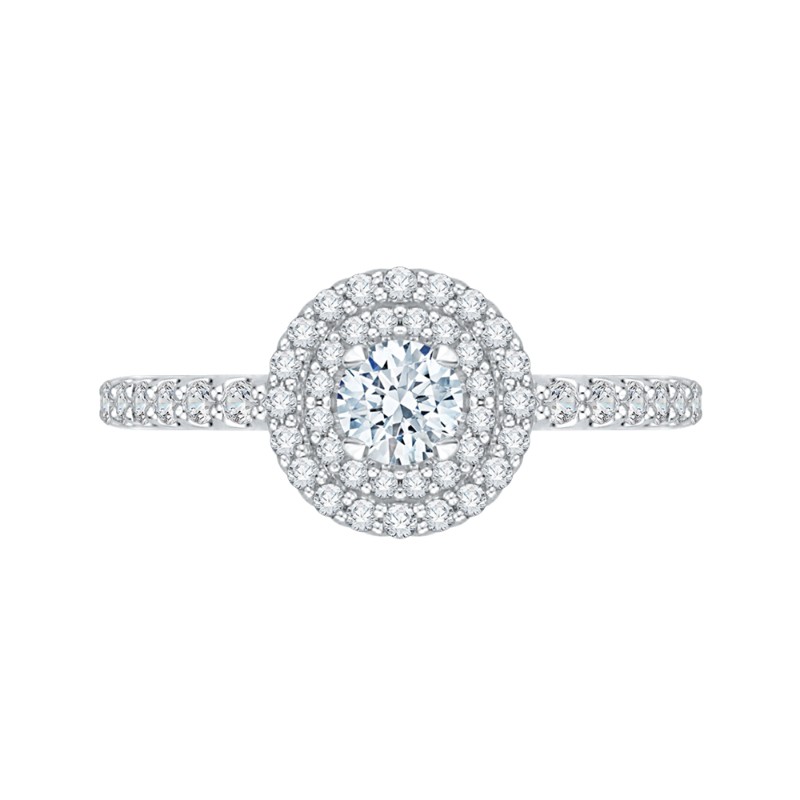 Round Diamond Double Halo Engagement Ring in 14K White Gold