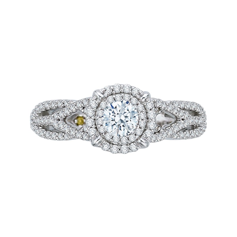 Split Shank Round Diamond Halo Engagement Ring in 14K White Gold