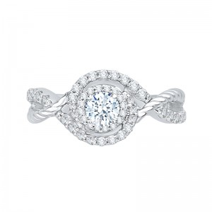 Round Diamond Criss-Cross Halo Engagement Ring in 14K White Gold