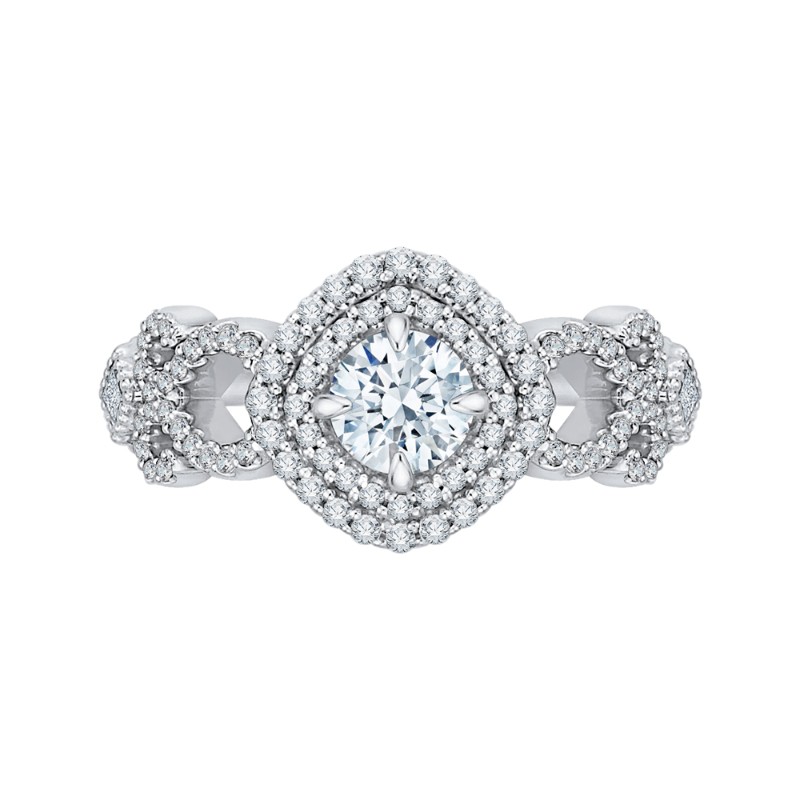 Round Diamond Double Halo Engagement Ring in 14K Two Tone Gold