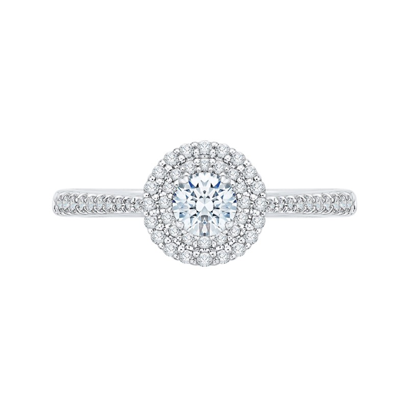 Round Diamond Double Halo Engagement Ring in 14K Two Tone Gold