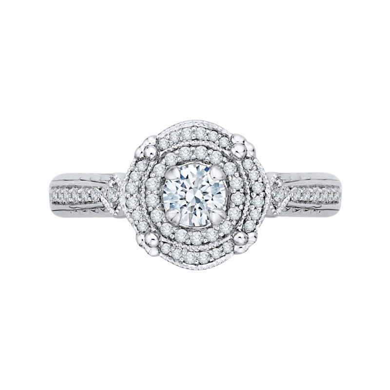 Round Diamond Double Halo Engagement Ring in 14K White Gold