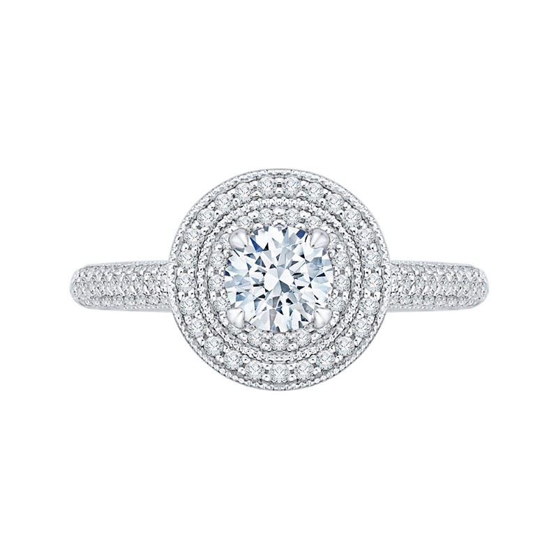 Round Diamond Double Halo Engagement Ring in 14K White Gold