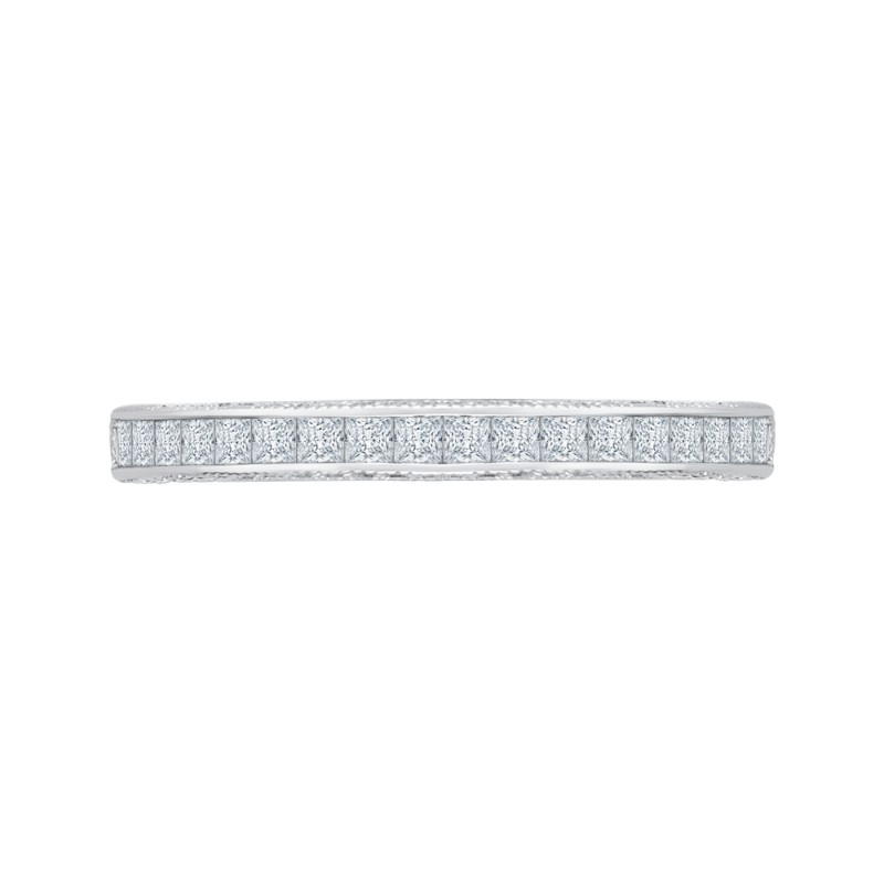 Princess Cut and Round Diamond Half-Eternity Wedding Band in 14K White Gold