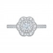 Round Diamond Floral Halo Engagement Ring in 14K White Gold