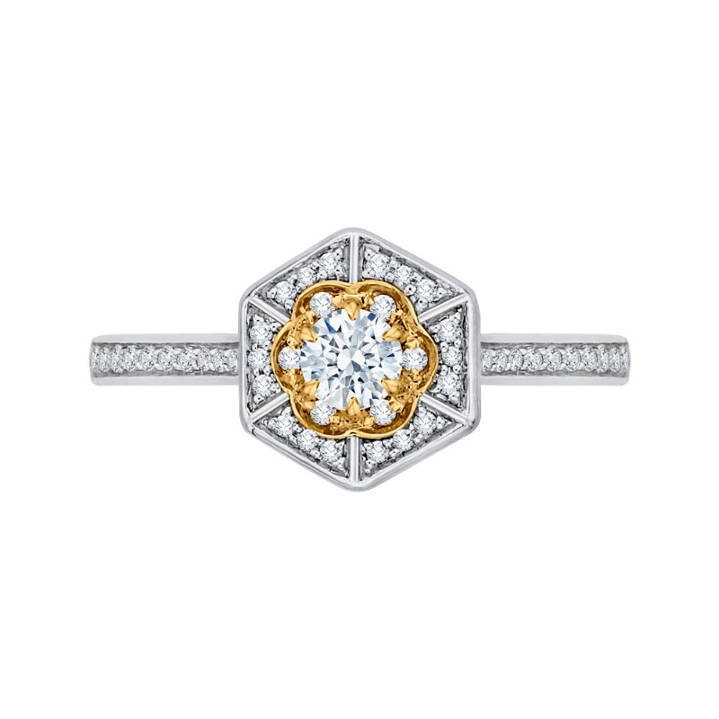 Round Diamond Vintage Engagement Ring in 14K Two Tone Gold
