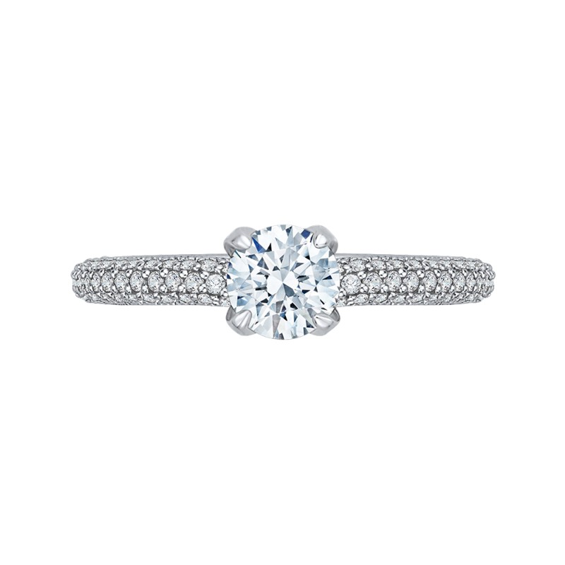 Round Diamond Cathedral Style Engagement Ring in 14K White Gold