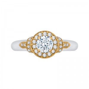 Round Diamond Halo Engagement Ring in 14K Two Tone Gold