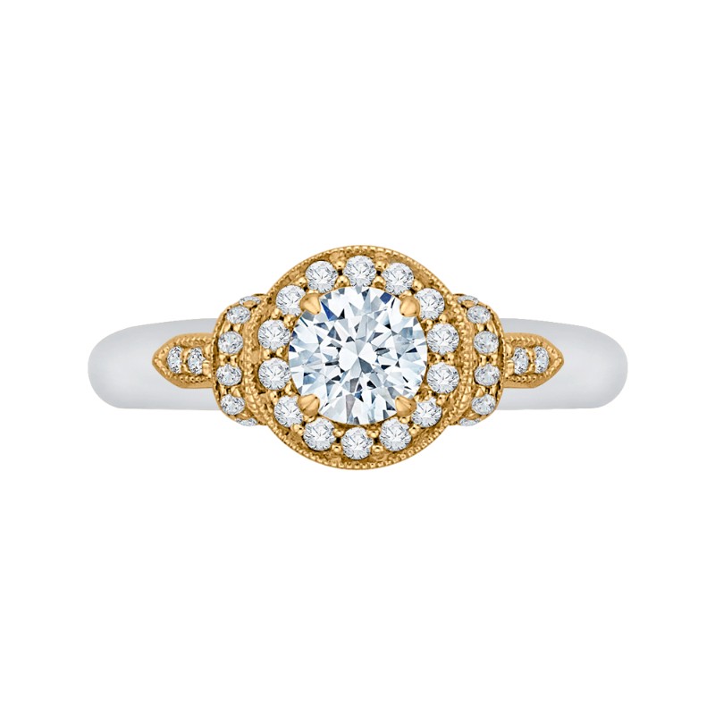 Round Diamond Halo Engagement Ring in 14K Two Tone Gold
