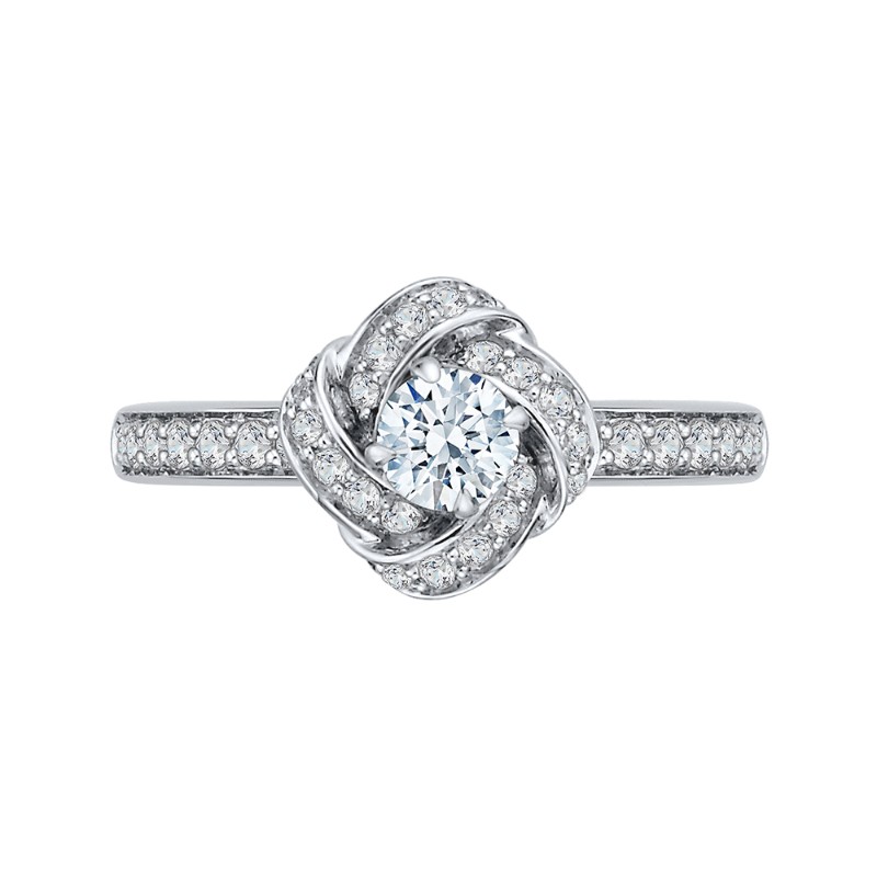 Round Diamond Knotted Engagement Ring in 14K White Gold