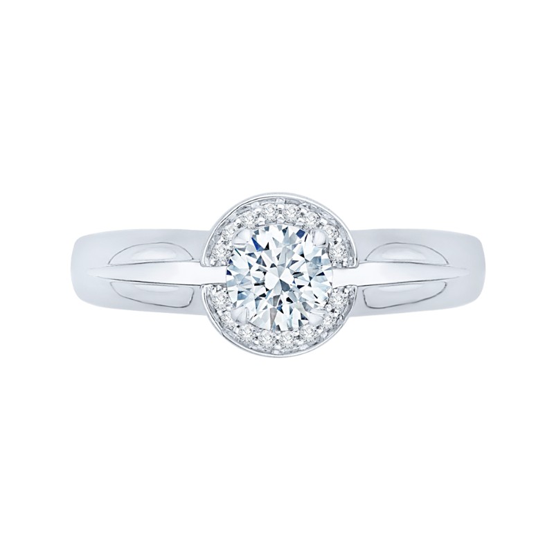 Round Diamond Halo Engagement Ring in 14K White Gold