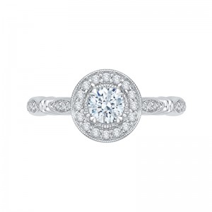 Round Diamond Halo Vintage Engagement Ring in 14K White Gold