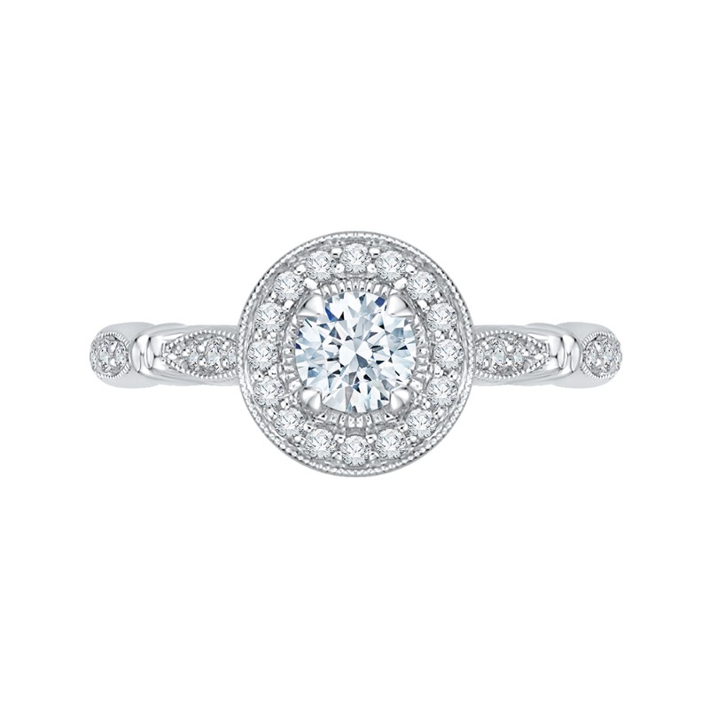 Round Diamond Halo Vintage Engagement Ring in 14K White Gold