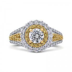 Split Shank Round Double Halo Diamond Engagement Ring in 14K White Gold