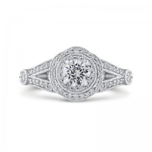 Round Double Halo Diamond Engagement Ring in 14K White Gold