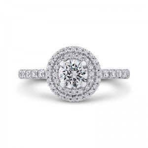 Double Halo Diamond Engagement Ring in 14K White Gold