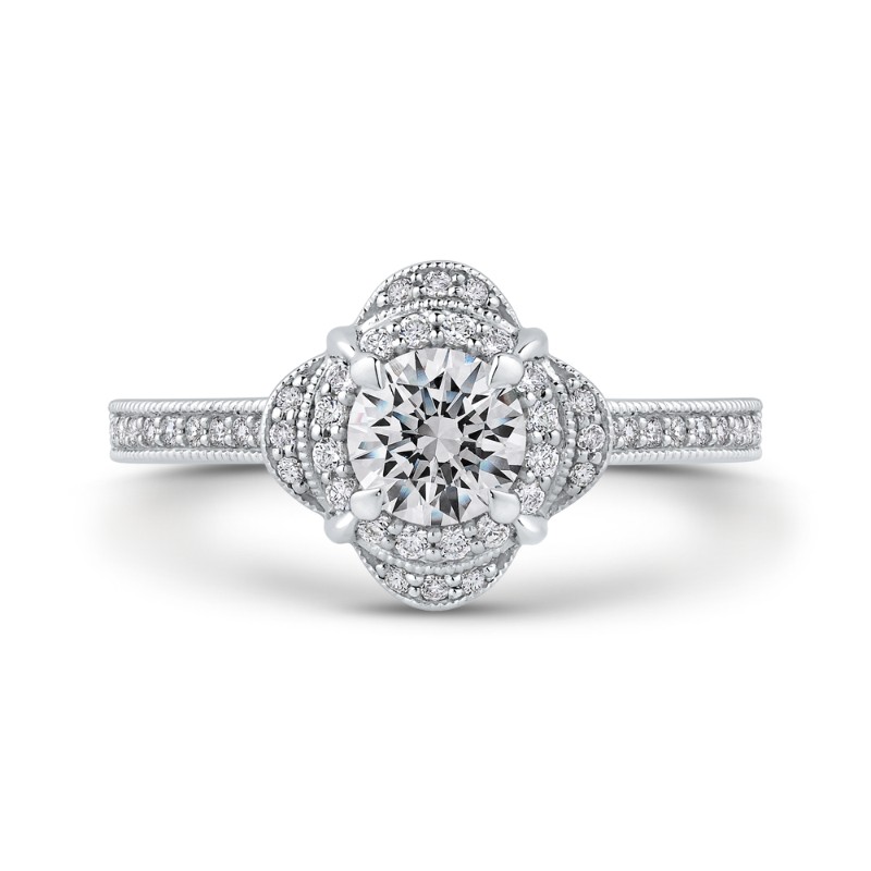 Round Diamond Halo Engagement Ring in 14K White Gold