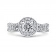 Split Shank Round Diamond Halo Engagement Ring in 14K White Gold
