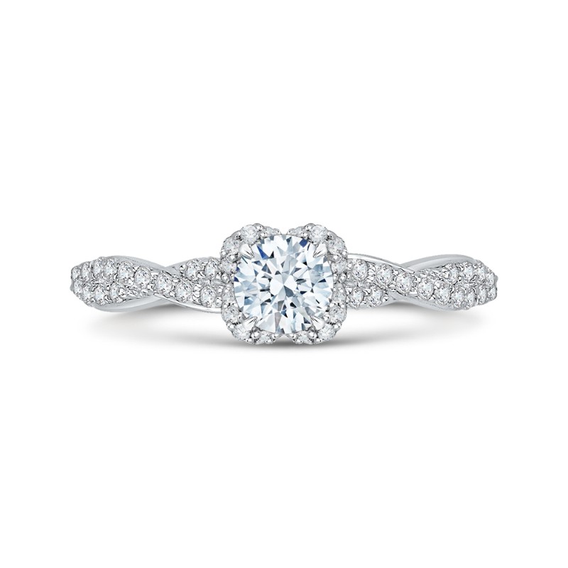 Round Diamond Floral Engagement Ring in 14K White Gold