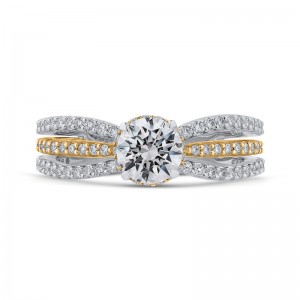 Split Shank Round Diamond Engagement Ring in 14K Two Tone Gold