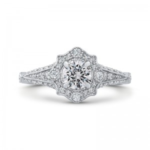 Round Diamond Vintage Halo Vintage Engagement Ring in 14K White Gold