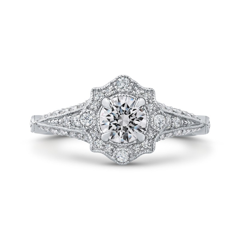 Round Diamond Vintage Halo Vintage Engagement Ring in 14K White Gold
