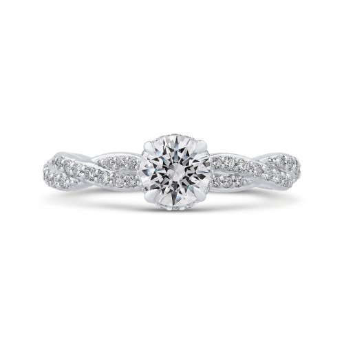 Round Diamond Floral Engagement Ring in 14K White Gold