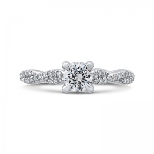 Round Diamond Engagement Ring with Crossover Shank in 14K White Gold