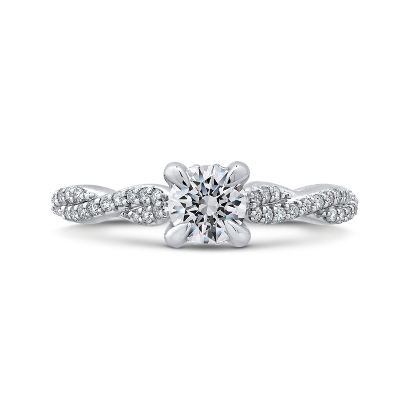 Round Diamond Engagement Ring with Crossover Shank in 14K White Gold