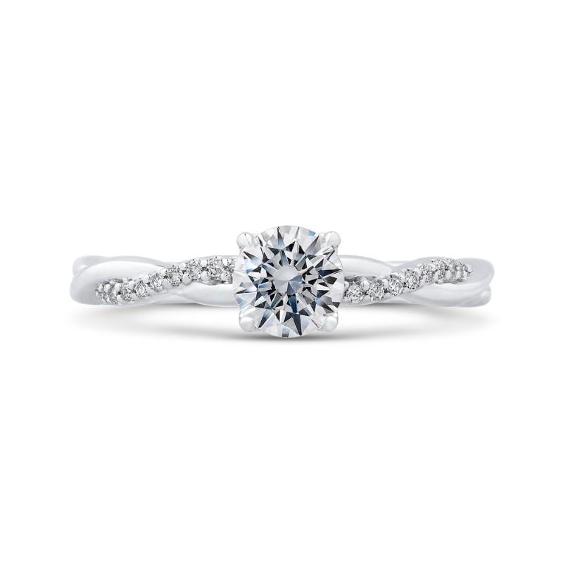 Round Diamond Engagement Ring with Crossover Shank in 14K White Gold