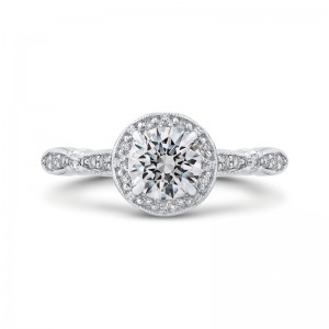 Round Diamond Halo Engagement Ring in 14K White Gold