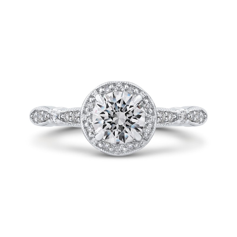 Round Diamond Halo Engagement Ring in 14K White Gold