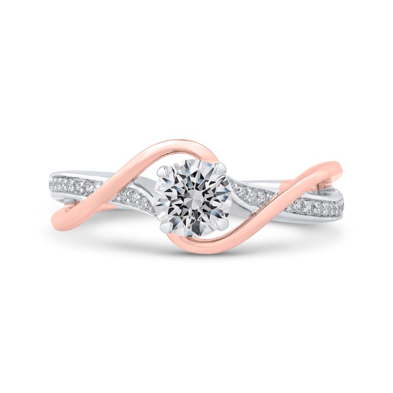 Split Shank Round Diamond Engagement Ring in 14K Two Tone Gold