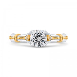 Round Diamond Floral Engagement Ring in 14K Two Tone Gold