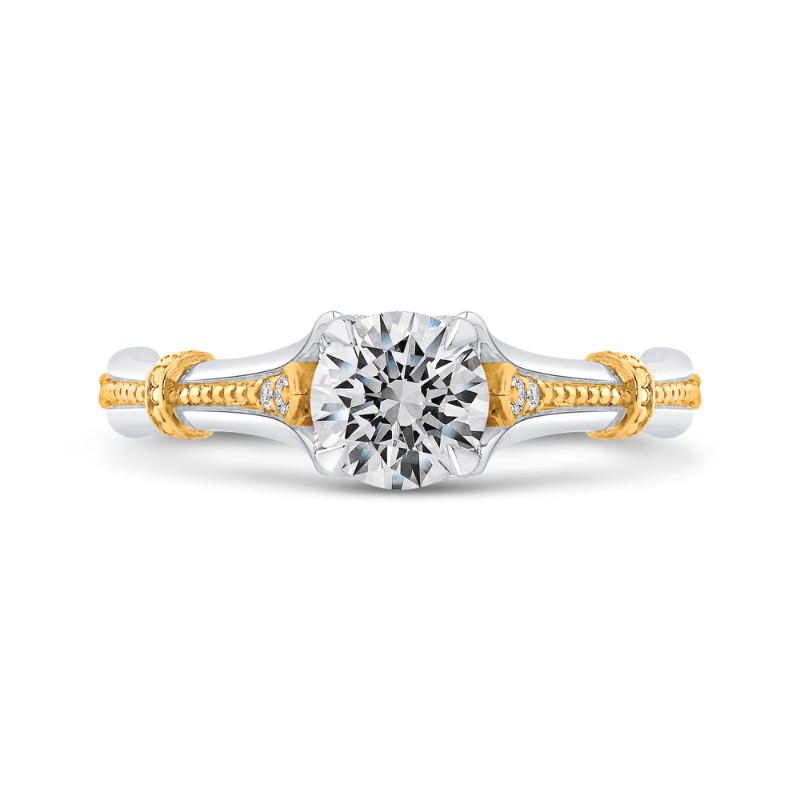 Round Diamond Floral Engagement Ring in 14K Two Tone Gold