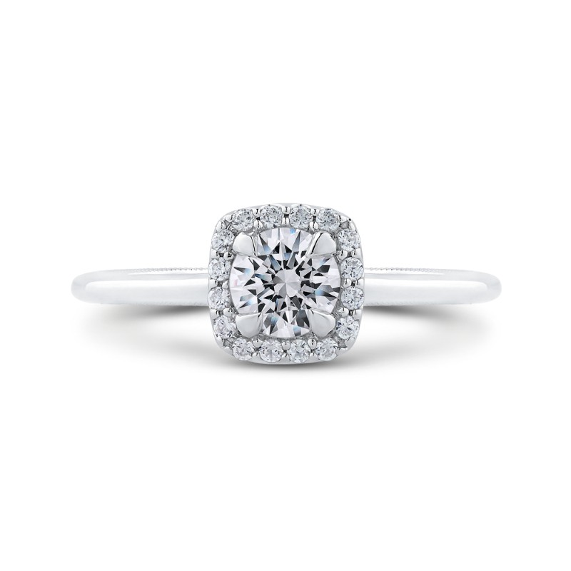 Round Diamond Halo Engagement Ring in 14K White Gold