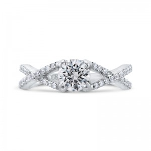 Round Diamond Criss-Cross Engagement Ring in 14K White Gold